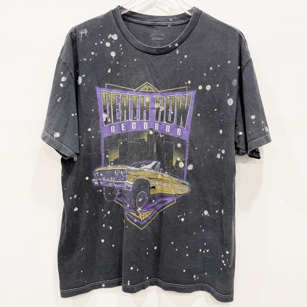 Death Row Records Bleached Graphic Tee Lowrider Car 1X Washed Black
